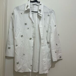 Zara white button down rhinestone front back shirt size XL